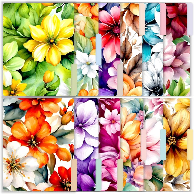 PARTH IMPEX 12 Pack Decorative Floral File Folders, 1/3 Cut Tab with Assorted Positions, Letter Size Paper Holders (9.75” x 11.75”) Matte Finish Laminated, Cute Fancy Folder for Office School Work - Image 1